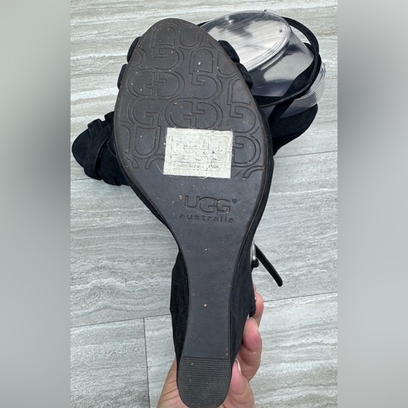 UGG Strappy Black Velvet Suede Wedge Heels Womens Size 7 - Picture 7 of 11